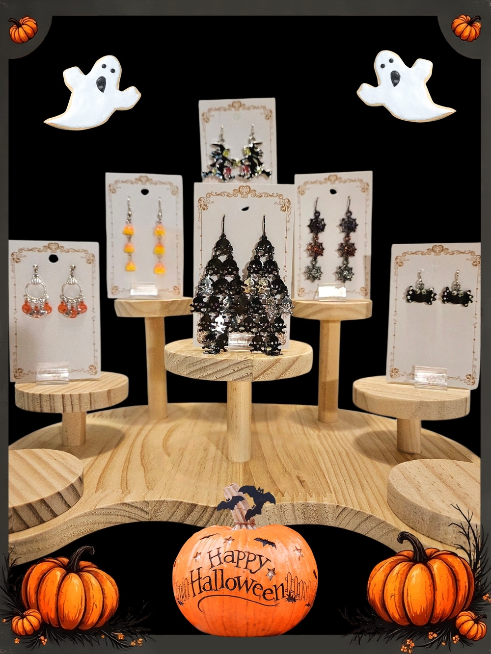 Halloween Earrings-Bats, Witches, Pumpkins, Spiders, Skulls- Orange Black